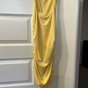 Elegant Yellow Draped Dress